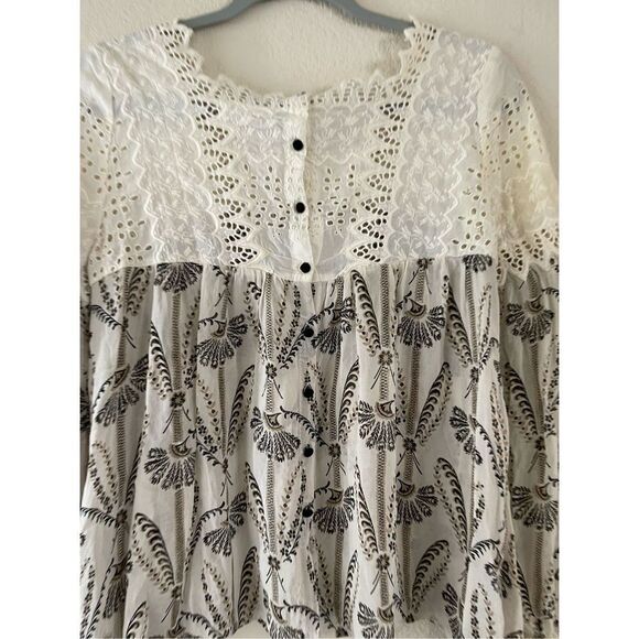 Anthropologie chiffon eyelet lace‎ long sleeve boho blouse size 2 - Picture 3 of 7